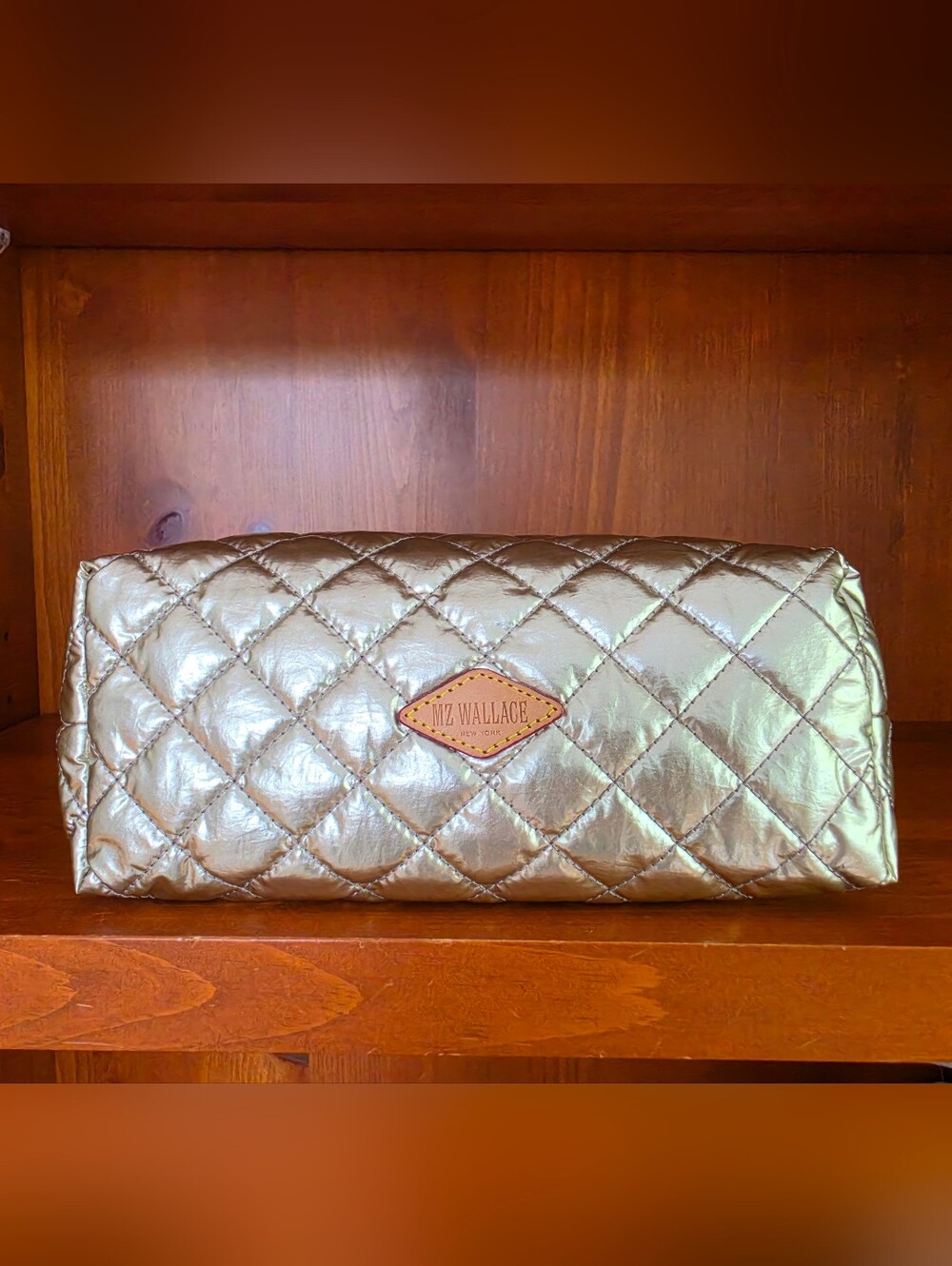 MZ Wallace Metallic Gold Quilted Medium Pouch Bag - Picture 7 of 9